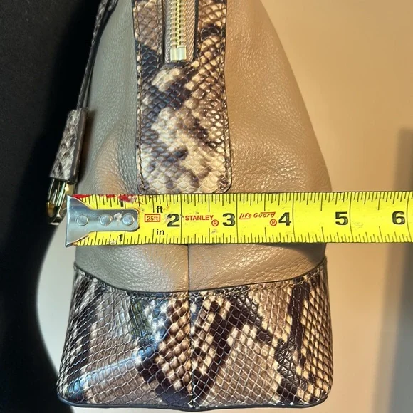 Michael Kors Smythe Khaki Small Dome Snakeskin Embossed Leather Satchel - Picture 7 of 12